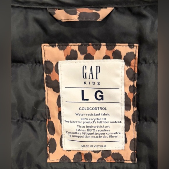 Gap Kids Cold Control Lightweight Puffer Jacket Coat Leopard Print size L - Picture 6 of 7